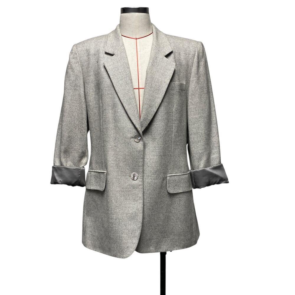 Vintage Jones NY Country Grey Wool Blend 2 Button Blazer